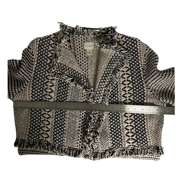 Chico's Textured Fringe Lucy Blazer/Cardigan Women's Size 12/14 Blue Cream - Picture 7 of 8